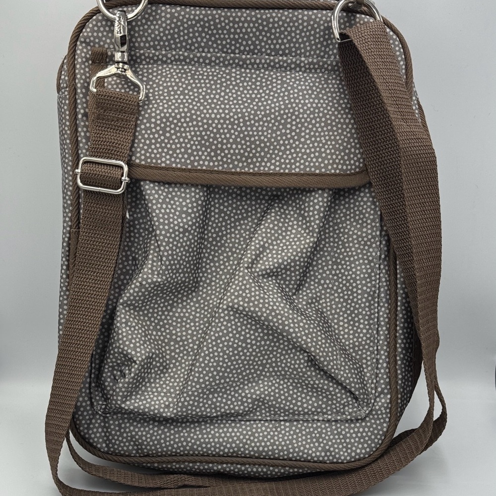 Thirty-One Journal/Bible Organizer Crossbody Bag Grey/Brown and White Polka Dots